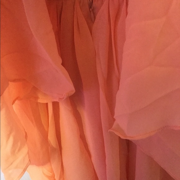 ❌DONATED❌Peach Chiffon Overlay Ruffled Empire Waist Lined Dress - Picture 6 of 7